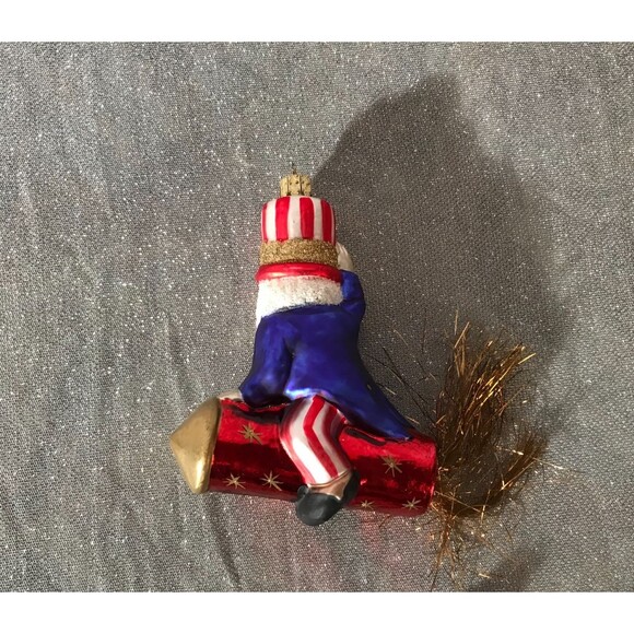 Vintage 2000 Uncle Sam Art Glass Ornament Millennial Red White Blue Retro Y2K - Picture 2 of 4